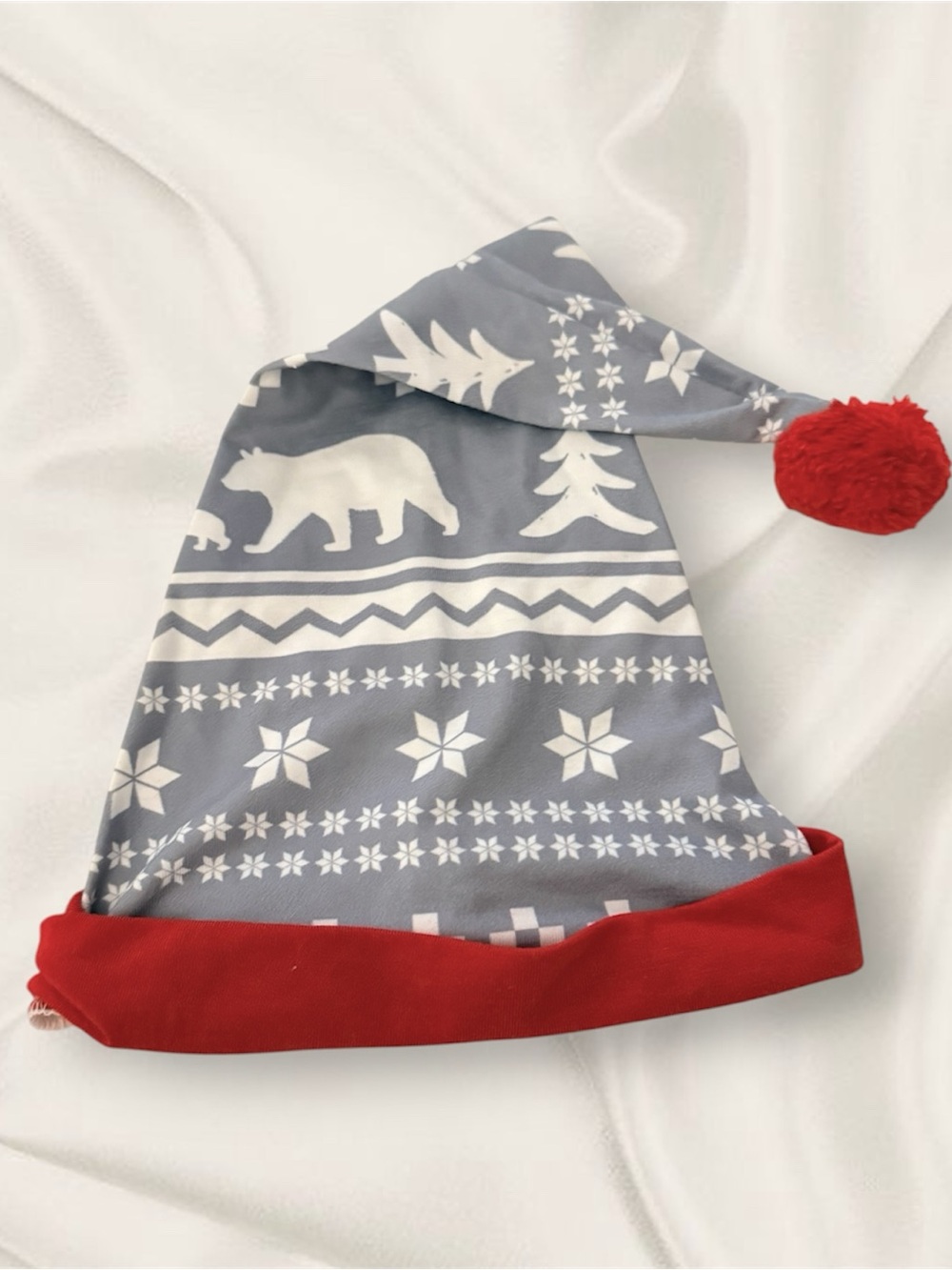 PatPat Gray and Red Bear Print Kids Holiday Sleep Hat